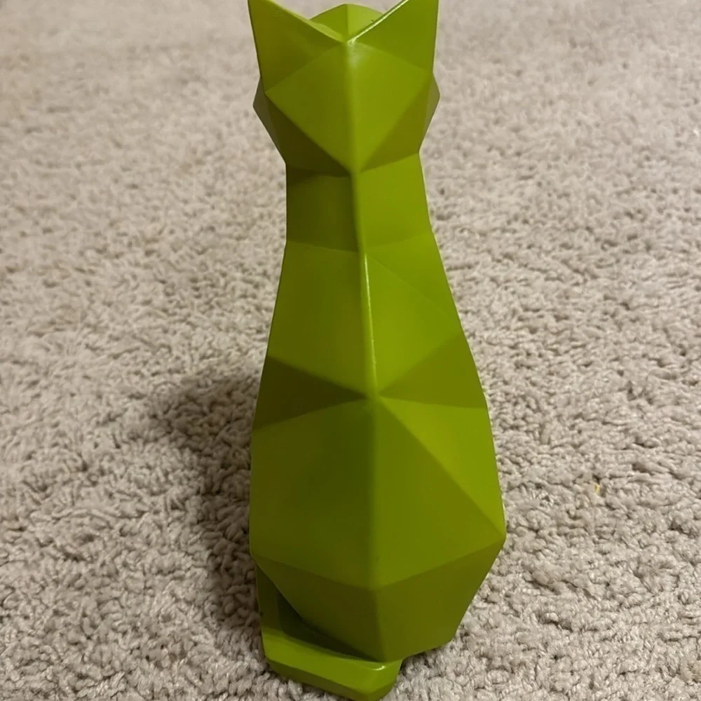 Geometric 3D Green Cat Statue Home Decor Sculpture Animal Figurine